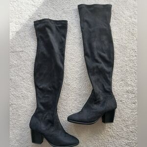 Streetwear Society Black Over-the-Knee Women's Heeled Boots, Size 8